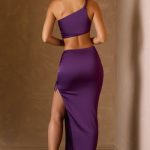Ruched Asymmetric-Waist Maxi Skirt in Plum - Image 3