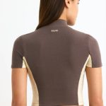 Colourblock Zip-Up Crop Top in Espresso - Image 2