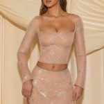 Embellished Mid-Rise A-Line Mini Skirt in Almond - Image 5