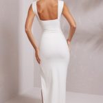 High Split Plunge Neck Maxi Dress in White - Image 4