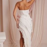 Bandeau Ruffle Detail Maxi Dress in Ivory - Image 2