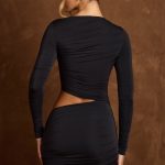 Asymmetric Cut-Out Draped Mini Dress in Black - Image 3
