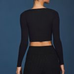 Ruched Long-Sleeve Crop Top in Black - Image 2