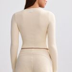 Ribbed Modal V-Neck Crop Top in Cream - Image 2