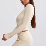 Ribbed Modal V-Neck Crop Top in Cream - Image 3