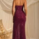 Embellished Halterneck Gown in Plum - Image 2