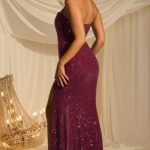 Embellished Halterneck Gown in Plum - Image 6