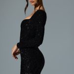 Embellished Sweetheart-Neck Mini Dress in Black - Image 3