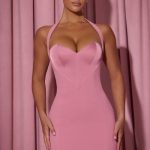 Heart-Detail Halterneck A-Line Mini Dress in Dusty Pink
