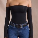 Seamless Off-Shoulder Long-Sleeve Bodysuit in Black - Image 2