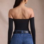 Seamless Off-Shoulder Long-Sleeve Bodysuit in Black - Image 3