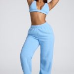 Low Rise Straight Leg Fleece Joggers in Baby Blue