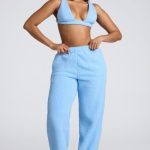 Low Rise Straight Leg Fleece Joggers in Baby Blue - Image 5