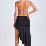 Asymmetric Cut-Out Halterneck Midaxi Dress in Black - Image 2