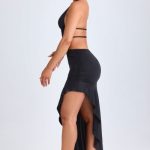 Asymmetric Cut-Out Halterneck Midaxi Dress in Black - Image 3