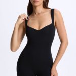 Sweetheart-Neck Unitard in Black