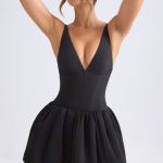 Lace-Up Bubble Hem Corset Micro Mini Dress in Black - Image 5