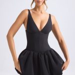 Lace-Up Bubble Hem Corset Micro Mini Dress in Black - Image 6