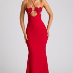 Embellished Heart Cup Detail Evening Gown in Fire Red