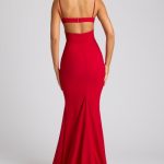 Embellished Heart Cup Detail Evening Gown in Fire Red - Image 2