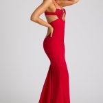 Embellished Heart Cup Detail Evening Gown in Fire Red - Image 3