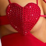 Embellished Heart Cup Detail Evening Gown in Fire Red - Image 4