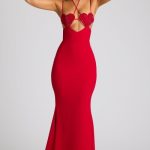 Embellished Heart Cup Detail Evening Gown in Fire Red - Image 6