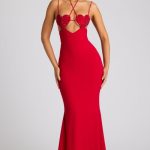 Embellished Heart Cup Detail Evening Gown in Fire Red - Image 8