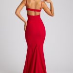 Embellished Heart Cup Detail Evening Gown in Fire Red - Image 11