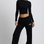 Low-Rise Wide-Leg Joggers in Black - Image 6