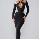 Premium Jersey Long Sleeve Cut Out Maxi Dress in Black