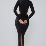 Premium Jersey Long Sleeve Cut Out Maxi Dress in Black - Image 2