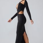 Premium Jersey Long Sleeve Cut Out Maxi Dress in Black - Image 3