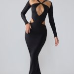 Premium Jersey Long Sleeve Cut Out Maxi Dress in Black - Image 4