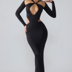 Premium Jersey Long Sleeve Cut Out Maxi Dress in Black - Image 5