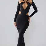 Premium Jersey Long Sleeve Cut Out Maxi Dress in Black - Image 6