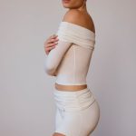 Sheer Off-Shoulder Long-Sleeve Top in Soft White - Image 3