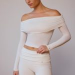 Sheer Off-Shoulder Long-Sleeve Top in Soft White - Image 5
