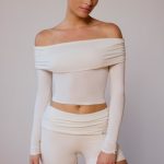 Sheer Off-Shoulder Long-Sleeve Top in Soft White - Image 6