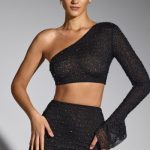 Embellished One Shoulder Top in Black