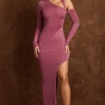 Asymmetric Draped Maxi Dress in Dark Rose