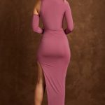Asymmetric Draped Maxi Dress in Dark Rose - Image 3