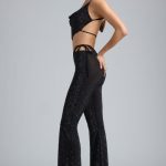 Embellished Cut-Out Flared Trousers in Black - Image 3