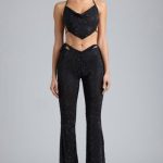 Embellished Cut-Out Flared Trousers in Black - Image 6