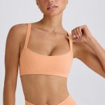 Soft Active Contrast-Trim Sports Bra in Peach