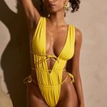 Ruched Cut-Out Swimsuit in Golden Yellow - Image 6