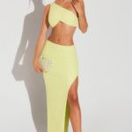 Embellished Side Split Maxi Skirt in Lime Green