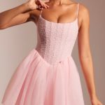 Embellished Corset Tulle Skirt Mini Dress in Blush - Image 5