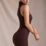 Ribbed-Knit Turtleneck Mini Dress in Espresso - Image 5