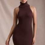 Ribbed-Knit Turtleneck Mini Dress in Espresso - Image 6
